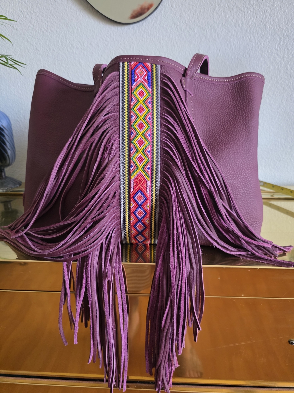 Consuela Plum Breezy Fringe Tote with Multicolor Accent